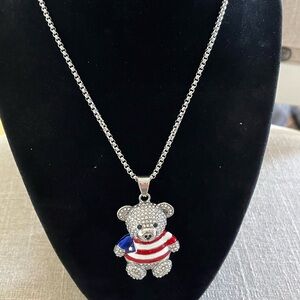 24” Stainless Steel with Red, White & Blue, Teddy Bear Pendant.